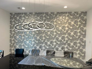 Historic home wallpaper installation on plaster walls in Los Angeles